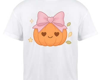 Kawaii Pumpkin PNG: Pastel Halloween Design with Pink Bow - Digital Download