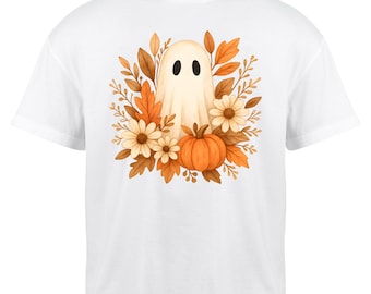 Autumn Ghost PNG – Spooky Fall Floral Ghost Clipart – Halloween Pumpkin Sublimation Design