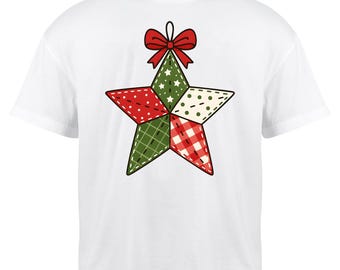 Patchwork Christmas Star PNG: Festive Holiday Ornament Clipart – Digital Download