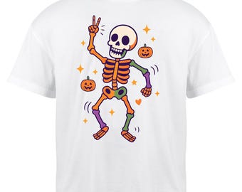 Esqueleto bailando PNG: Diseño digital colorido de Halloween