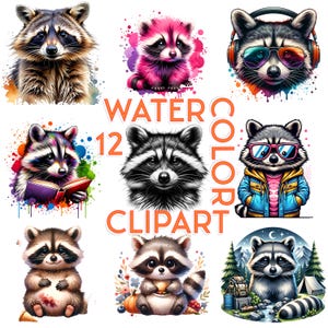 Adorable Watercolor Raccoon Clipart Bundle - Perfect for Commercial Projects