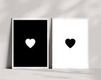 Minimalist Heart Art Print, Beige and Black Neutral Decor (Digital Download)