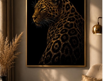 Gold Leopard Print, Black and Gold Wildlife Art (Digital Download)