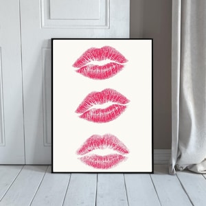 Pink Art Prints Trendy Wall Art Kiss Lips Wall Art Dorm Wall Art Lips Print Preppy Dorm Girly Printable Fashion Wall Art Makeup Wall Decor