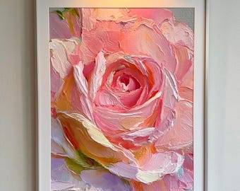Strukturierte rosa Rose Ölgemälde Druck, romantische botanische Wandkunst, Shabby Chic Dekor