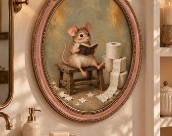 Funny Mouse Bathroom Wall Art | Vintage Mouse Reading Book | Quirky Animal Decor | Printable Wall Art | Digital Download