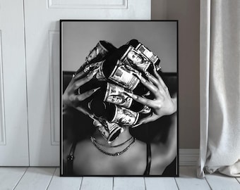 Black Woman Money Wall Art, Feminist Fashion Poster, Luxury Portrait (Digital Download)
