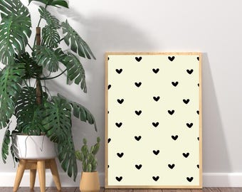Minimalist Hearts Wall Art - Beige and Black, Modern Valentine's Decor (Digital Download)
