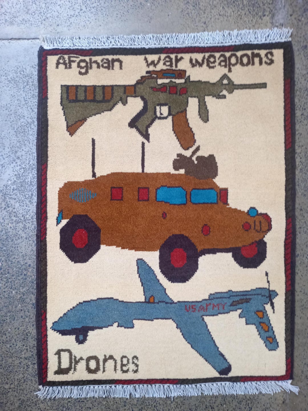 Handmade Afghan War Rug Depict Modern Weapons and Political Imagery ...