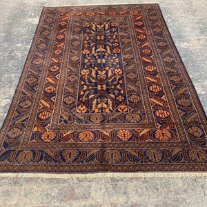 Handmade Wool Area Rug 6.4 x 9.10 | Boho Living Room Carpet | Large Persian Style Rug | Hand-Knotted Wool Carpet | Oriental Area Rug