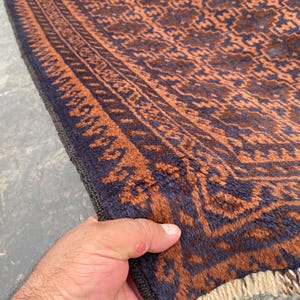 Handmade Wool Afghan Runner Rug: Vintage Herati Design, 3&#39;4 x 9&#39;9