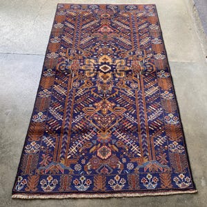 Handmade Afghan Wool Rug: Vintage Herati Tribal Design