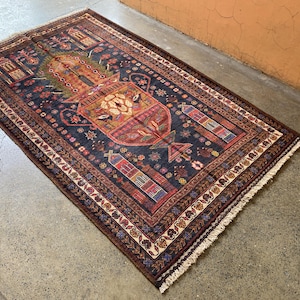 Handmade Afghan Wool Rug: 2&#39;11 x 4&#39;11 Geometric Balochi Design