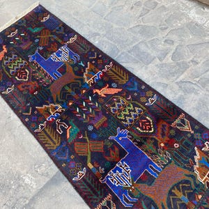 Handmade Afghan Wool Runner Rug: Vintage Pictorial Herati Design