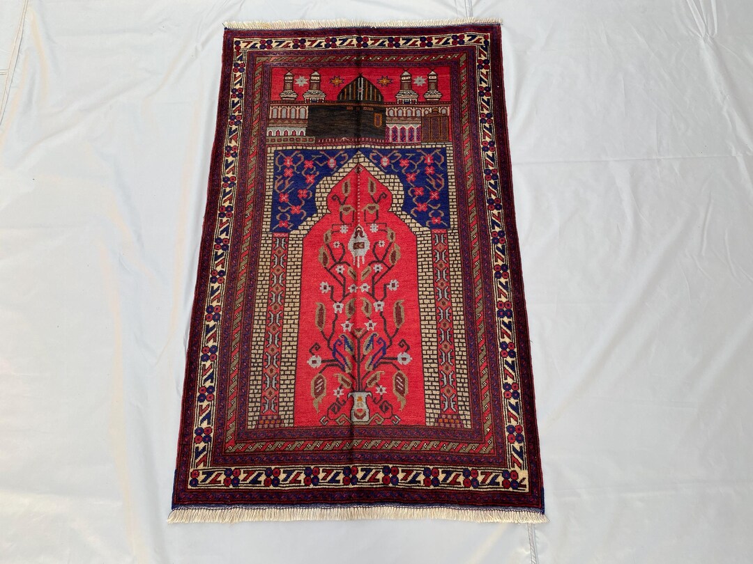 Vintage Afghan Baluchi Prayer Rug: Handwoven Ghazni Wool Herati Design ...