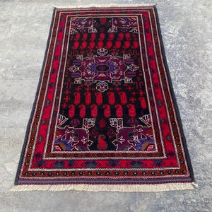 Handmade Balochi Rug: 3.11 x 6.7 ft, Afghan Woven Wool Carpet