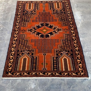 Handmade Afghan Wool Rug: 4x6 Herati Geometric Design