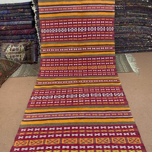 Handmade Wool Kilim Runner Rug: Vintage Afghan Herati Design