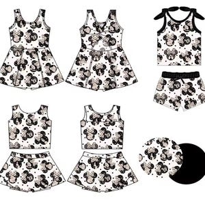 Minnie Maus Skater Dress and Short Set | Mädchen Disney Outfit | Süßes Schleifen Print Tank & Rock Set | Sommer Disney Urlaubs Outfit