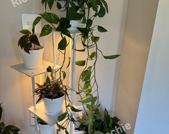 Multi Tier Wood & Metal Tall Plant Stand With Light | Indoor Plant Stand | Metal Plant Shelf | Corner Plant Stand | Outdoor Plant Stand