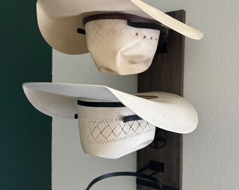 Wood & Metal Wall Mounted Cowboy Hat Rack | Cowboy Hat Hanger | Wall Hat Rack | Hat Organizer | Hat Storage | Hat Display