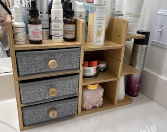 3 Tier Bamboo Makeup Organizer | Skin Care Holder | Bathroom Storage | Vanity Organizer | Skincare Organizer | Gift For Her