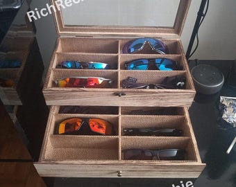 12 Slot Wooden Sunglasses Organizer | Eyeglass Storage Box | Eyeglass Organizer | Sunglass Holder | Gift For Him | Jewelry Organizer