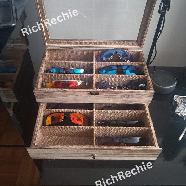 12 Slot Wooden Sunglasses Organizer | Eyeglass Storage Box | Eyeglass Organizer | Sunglass Holder | Gift For Him | Jewelry Organizer