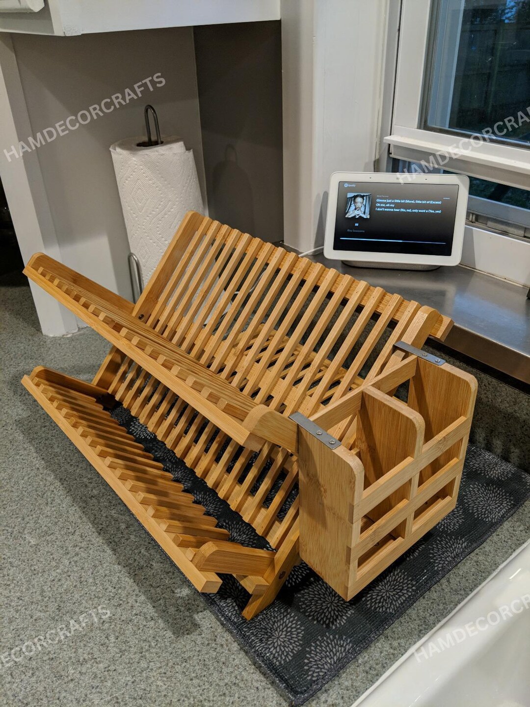 Multi Tier Bamboo Dish Drying Rack With Utensil Holder | Plate Holder ...