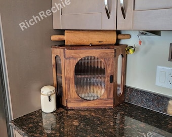 Double Layer Wooden Bread Box | Farmhouse Bread Box | Kitchen Storage | Bread Storage | Large Bread Box | Kitchen Counter Corner Storage