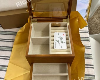 Wooden Jewelry Box With Glass Lid | Jewelry Organizer | Jewelry Display Box | Large Jewelry Box | Travel Jewelry Box | Gift For Her