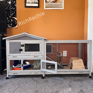 Wooden Rabbit Hutch with Casters Waterproof Roof | Rabbit Castle | Rabbit Furniture | Pet House | Pet Furniture | Rabbit Bed House