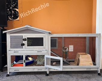 Wooden Rabbit Hutch with Casters Waterproof Roof | Rabbit Castle | Rabbit Furniture | Pet House | Pet Furniture | Rabbit Bed House