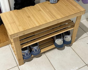 3-Tier Bamboo Shoe Storage Organizer | Entryway Bench | Shoe Rack | Shoe Cabinet | Shoe Bench | Shoe Cubby | Entryway Organizer | Wood Bench