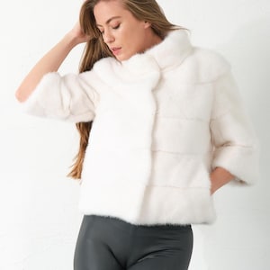 White color handmade personalized 100% genuine/real women&#39;s mink fur jacket/coat