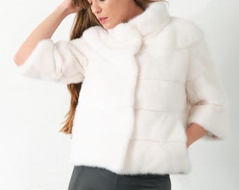 Weiße Farbe handgemachte personalisierte 100% echte / echte Damen Nerzjacke / Mantel