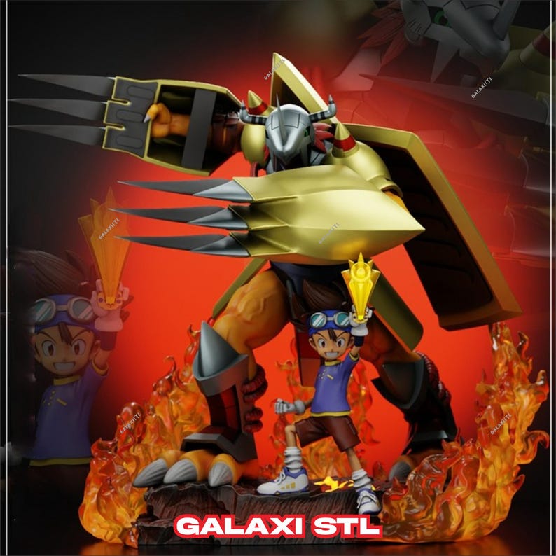 Wargreymon and Tai STL Model for Resin Printer Figure 3D Printing - High Quality Dioramas