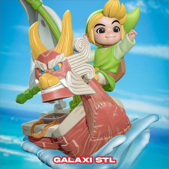 Chibi Wind Waker Link on King of Red Lions Diorama STL Model Chibi Wind Waker Link on King of Red Lions Diorama STL Model