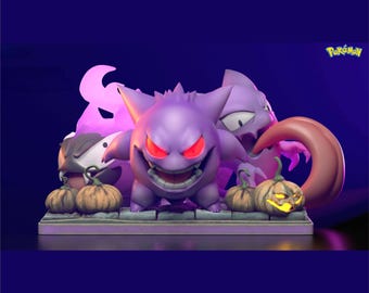 Gengar Haunter Gastly STL-model voor 3D-printen | Digitale diorama-figuurbestanden downloaden