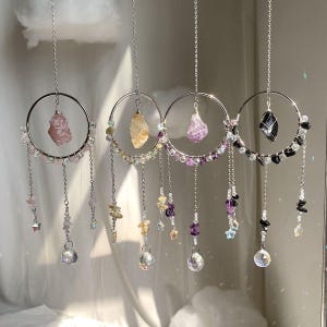 Celestial Raw Crystal Suncatcher | Rainbow Maker Window Hanging | Healing Stone Moon Hoop | Boho Spiritual Decor Gift