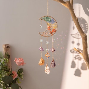 Atrapasueños de Luna de Cristal: Árbol de la Vida para colgar en la ventana, luz arcoíris