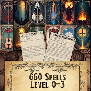 Cartas DnD (Hechizos 0-3) - 660 Cartas: Hechizos de Listas de Hechizos y Características