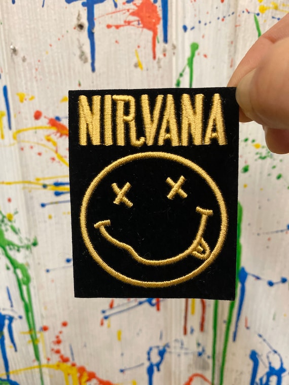 Nirvana smile face black gold iron on patch