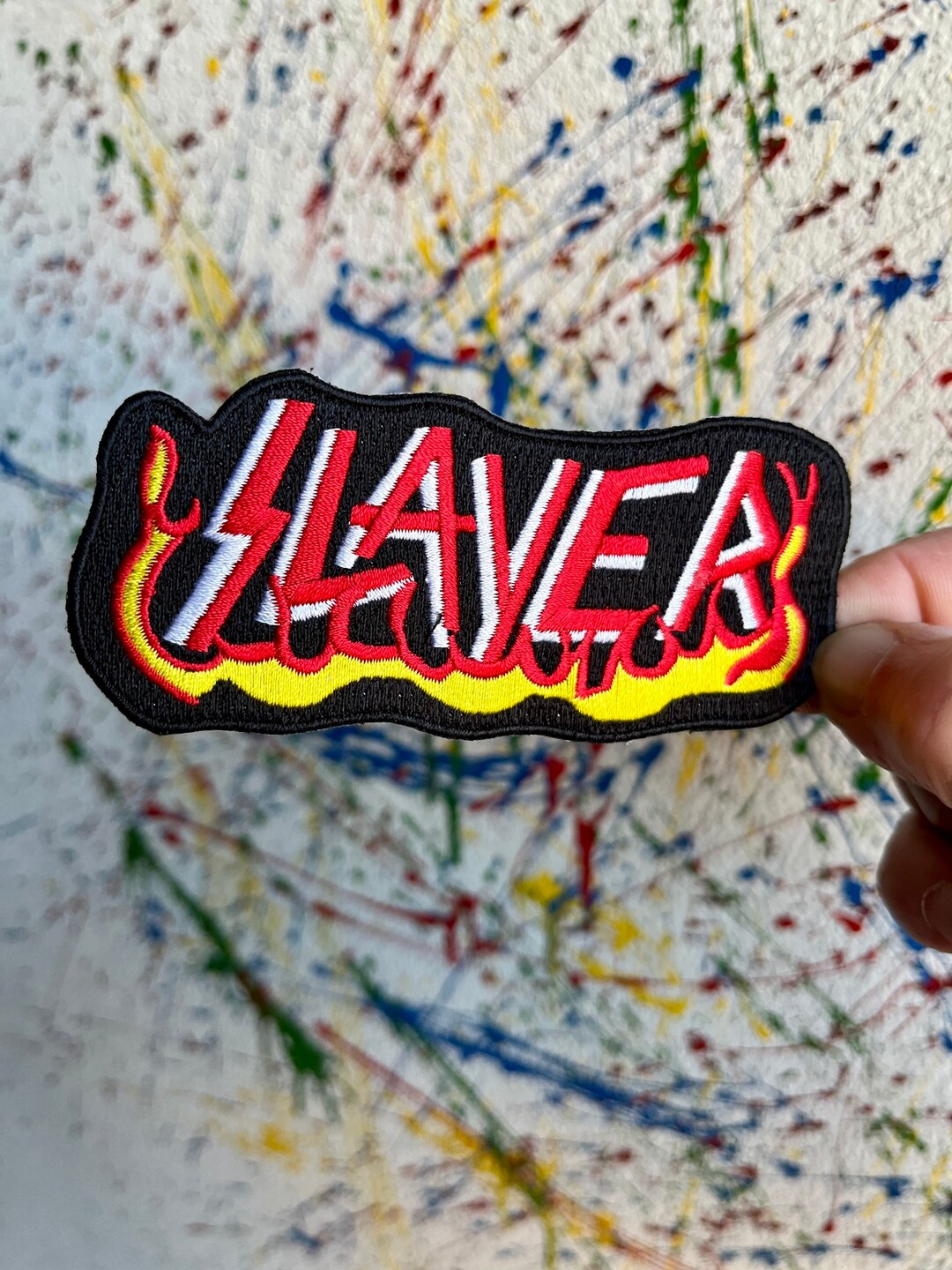 FREE SHIPPING Slayerr Black Red Flame Iron on Patch Etsy