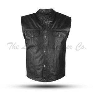Handgemaakt zwart leren vest voor heren, mouwloos vest in bikerstijl, echt leren motorvest, westerse casual look