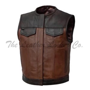 Handmade Men’s Motorcycle Men Leather Vest Lowside Gunner Men&#39;s Perforated Brown Leather Vest Sleeveless Riding Gear with Rugged Elegance
