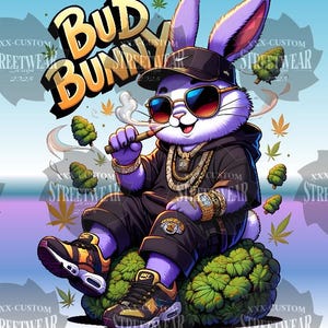 Bud Bunny,Stoned Bunny,Nike,Dtf Design,Sublimation Design,custom ,trendy,casual,420,ganja,graphic tee design,adults,digital,Gangster bunny