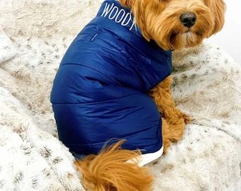 Personalised  Showerproof Dog Coat, Puffer Dog Jacket, Button Up Dog Coat, Fleece Lined Dog Coat, Dog Lover Gift, Dog clothes, Dog Gilet