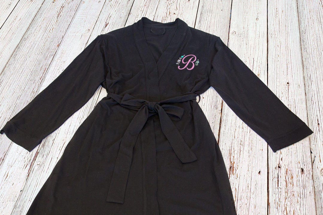 Black Jersey Dressing Gown, Jersey Bathrobes, Personalised Dressing Gown, Initial Robe, Christmas Gift for Wife, BLACK Jersey Robe