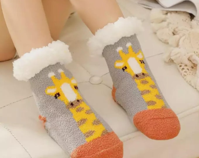 Children's Slipper Socks, Cosy, Fleece Lined Kids' Slippers, Non-Slip, Animal, Santa, Heart Design Socks, Baby Socks, Pyjamas, Sleepwear